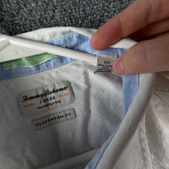 Tommy Bahama Long Sleeve Button Up Shirt Adult Ice Blue Modern Fit Large Cotton - Picture 9 of 12